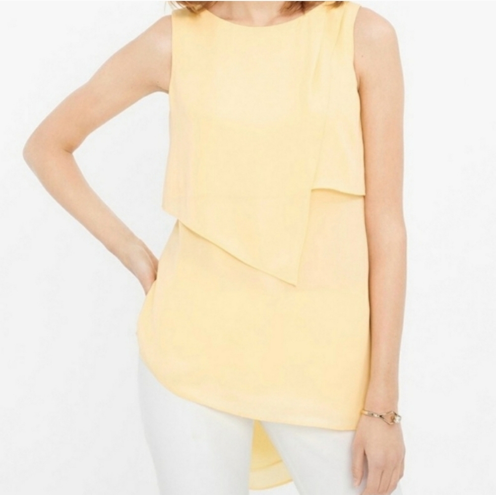WHITE HOUSE BLACK MARKET Sleeveless Top Tunic Yellow Asymmetrical